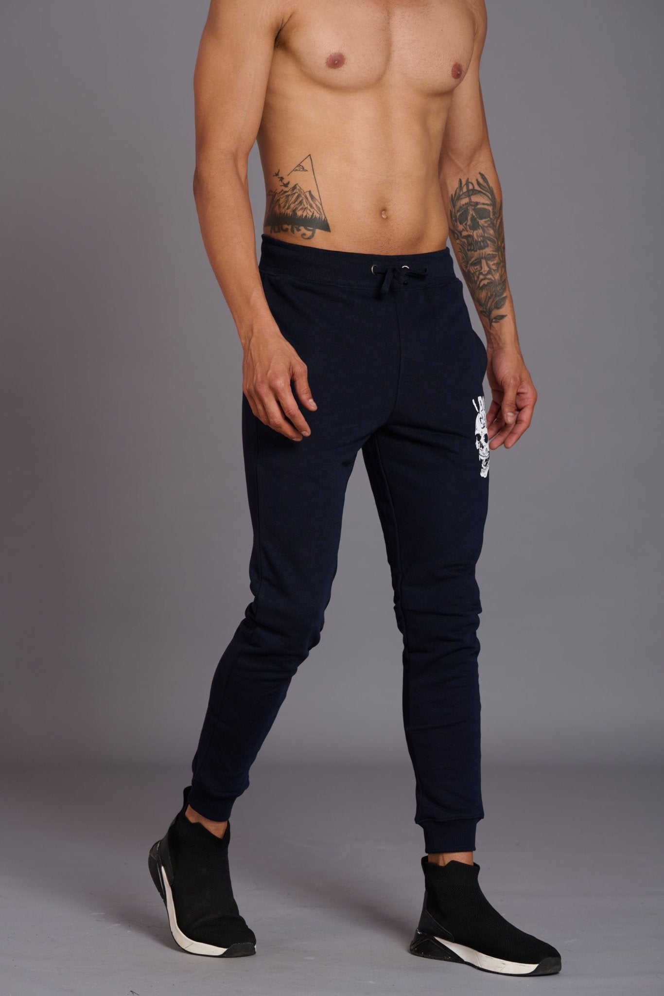 Skull & I Don’t Care Printed Black Joggers for Men - Go Devil