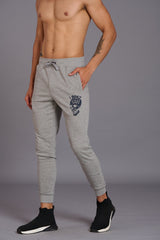 Skull & I Don’t Care Printed Grey Joggers for Men - Go Devil