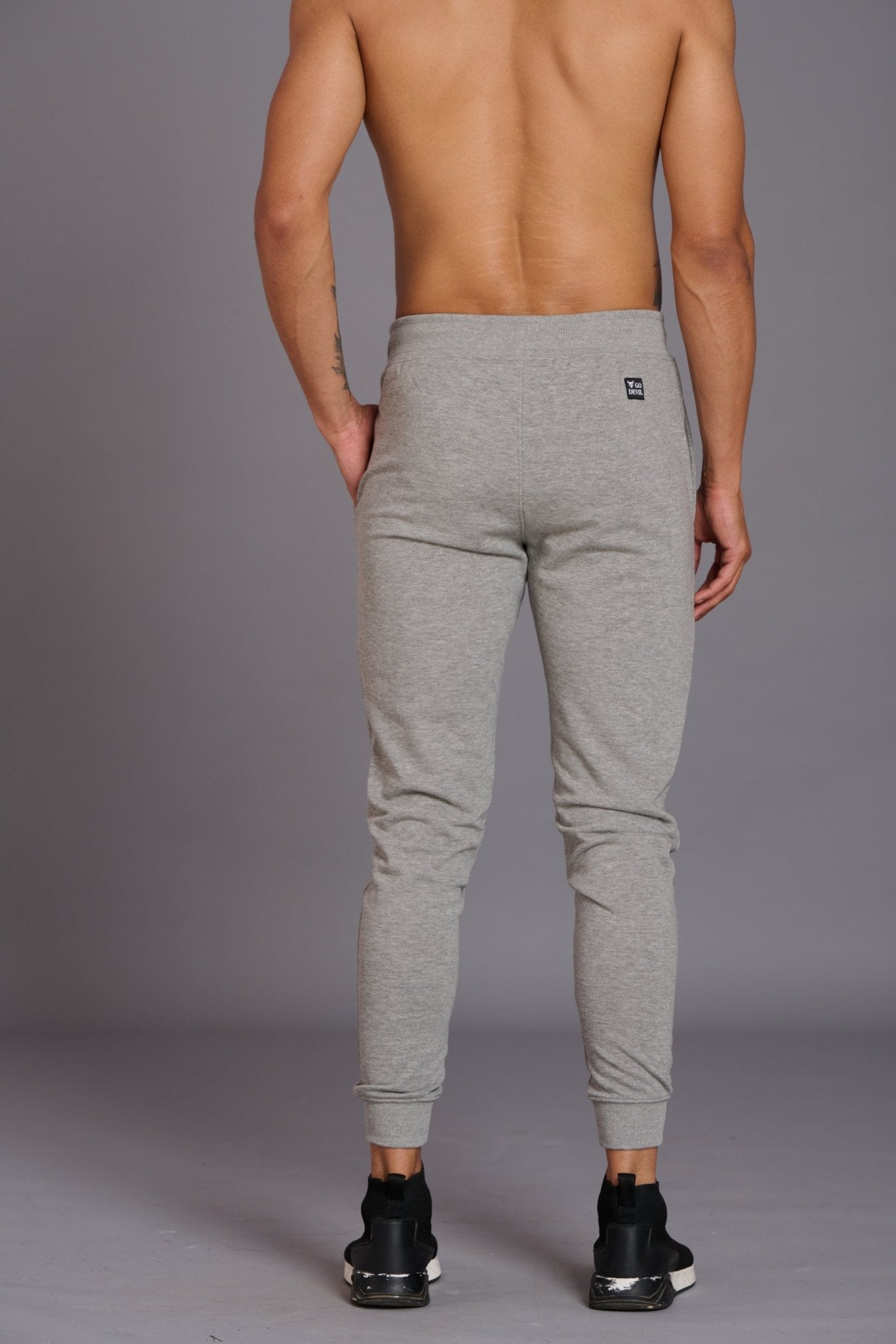 Skull & I Don’t Care Printed Grey Joggers for Men - Go Devil