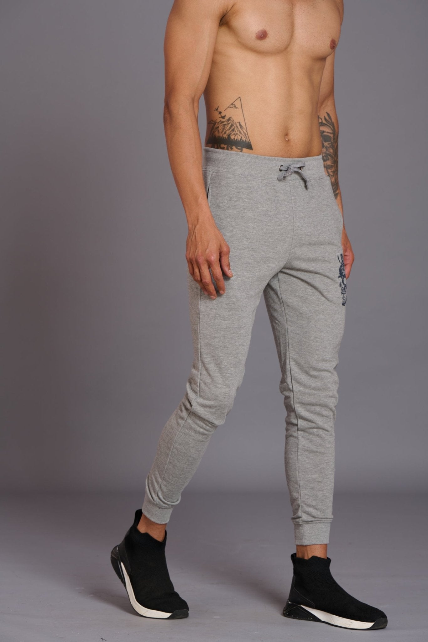 Skull & I Don’t Care Printed Grey Joggers for Men - Go Devil