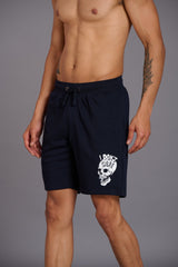 Skull & I Don’t Care Printed Navy Shorts for Men - Go Devil