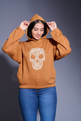 Skull Printed Camel Hoodie for Women - Go Devil