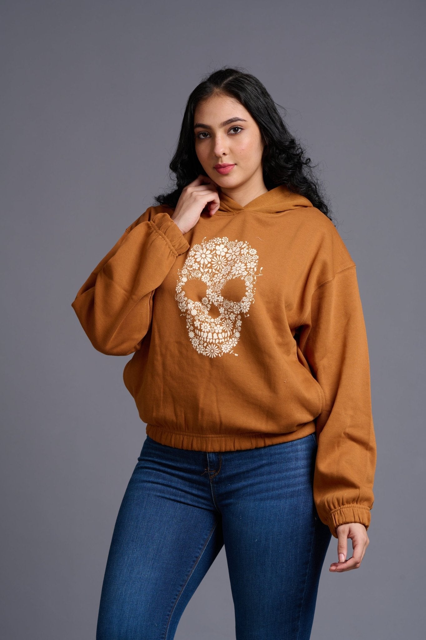 Skull Printed Camel Hoodie for Women - Go Devil