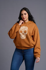Skull Printed Camel Hoodie for Women - Go Devil