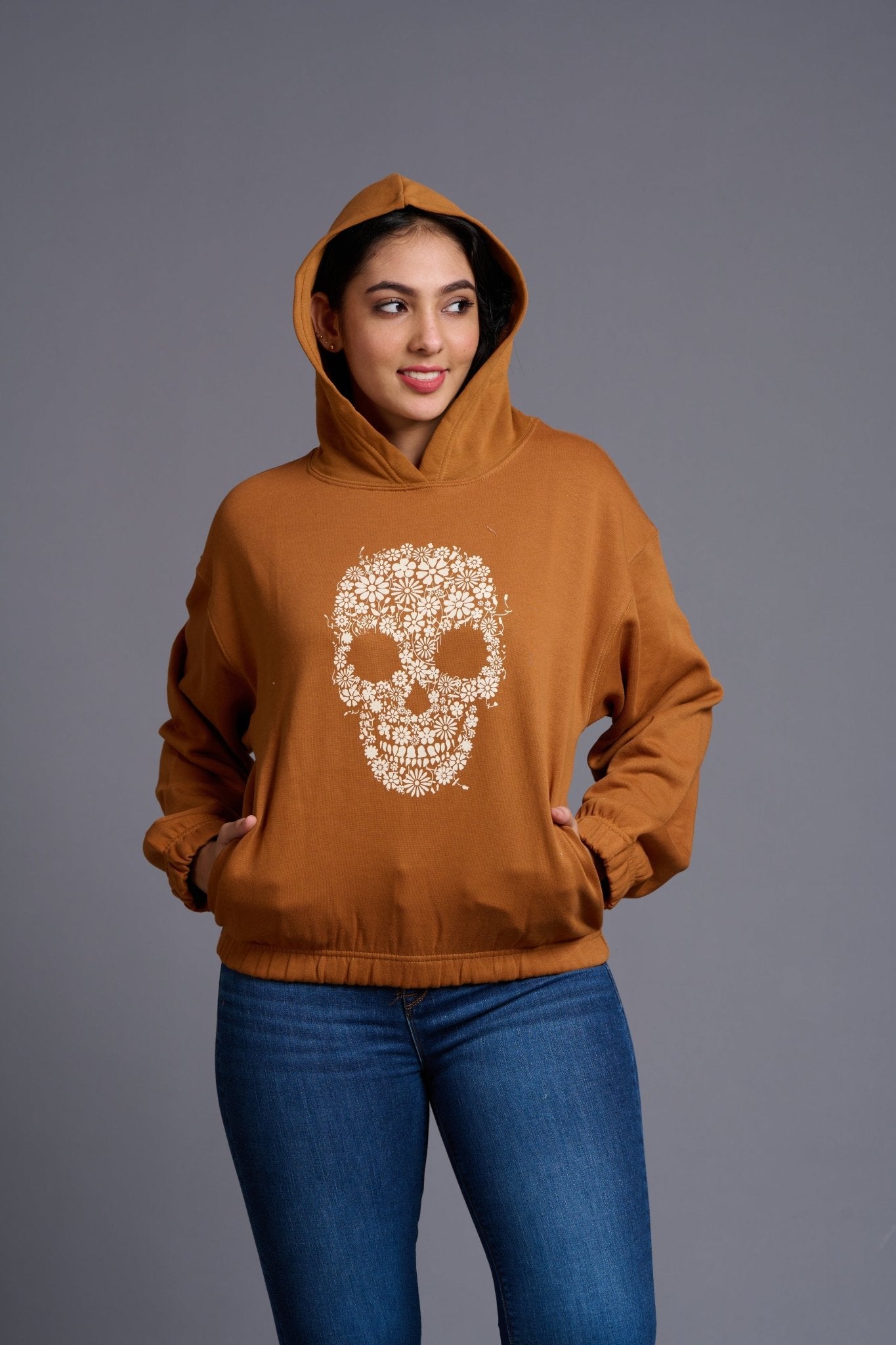 Skull Printed Camel Hoodie for Women - Go Devil