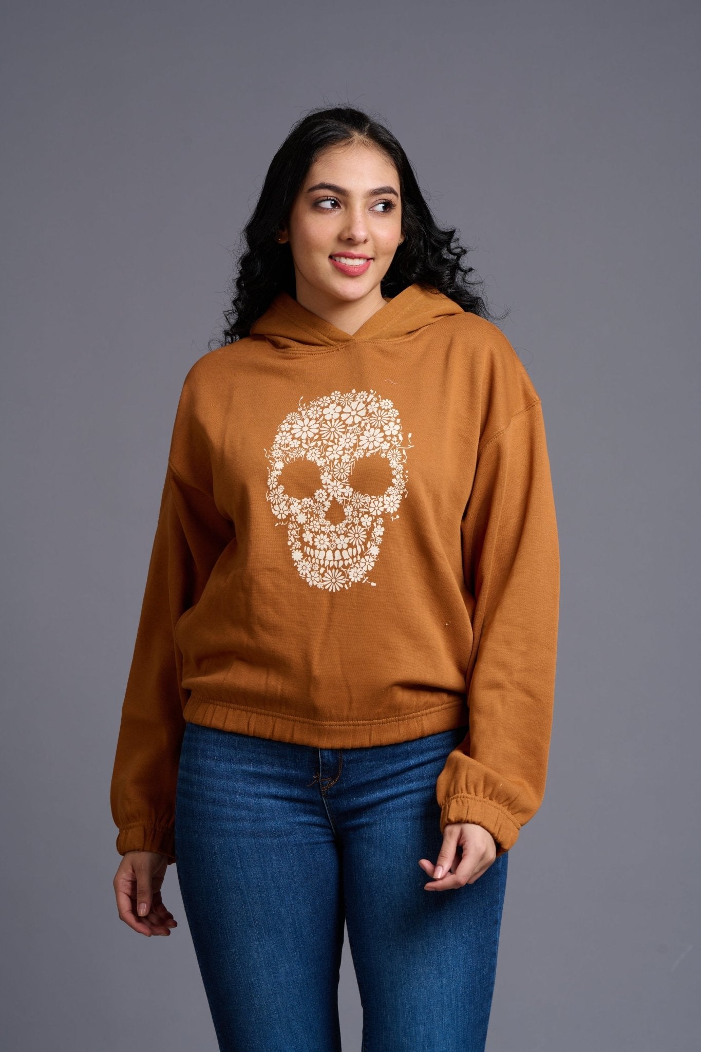 Skull Printed Camel Hoodie for Women - Go Devil