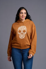 Skull Printed Camel Hoodie for Women - Go Devil