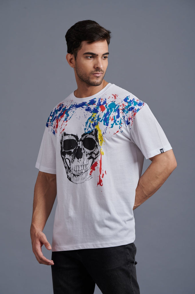Skull Printed Oversized White T-Shirt for Men - Go Devil
