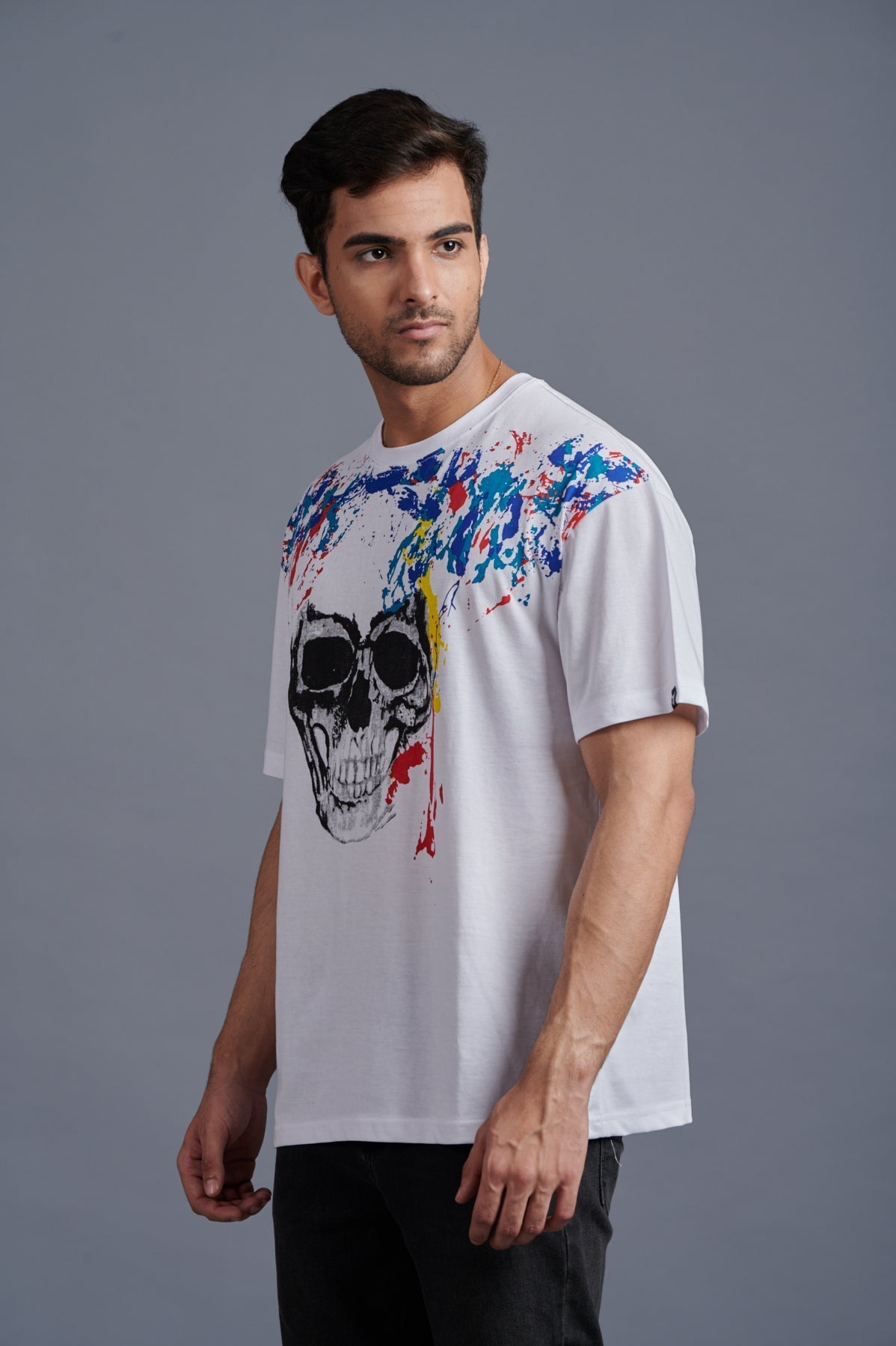 Skull Printed Oversized White T-Shirt for Men - Go Devil