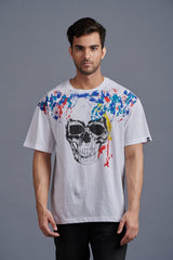 Skull Printed Oversized White T-Shirt for Men - Go Devil