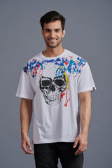 Skull Printed Oversized White T-Shirt for Men - Go Devil