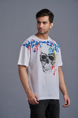 Skull Printed Oversized White T-Shirt for Men - Go Devil