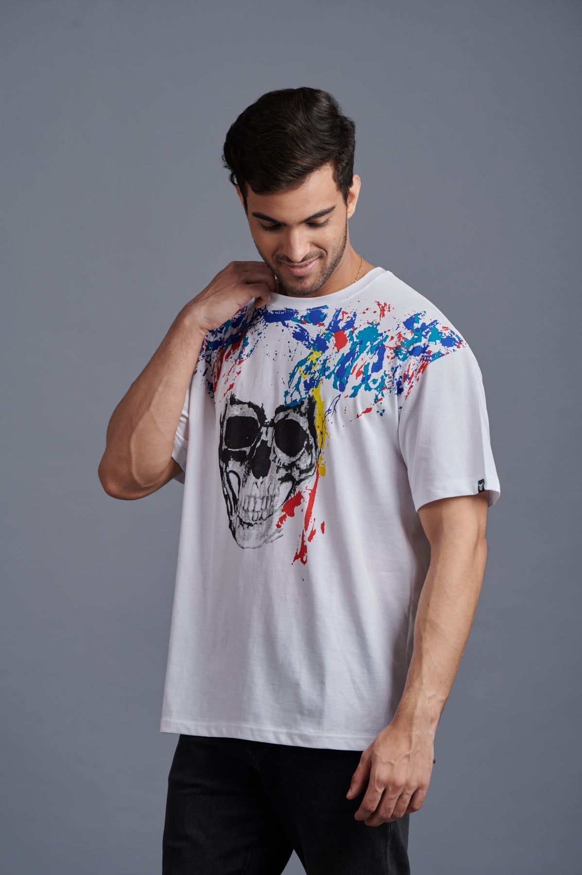 Skull Printed Oversized White T-Shirt for Men - Go Devil