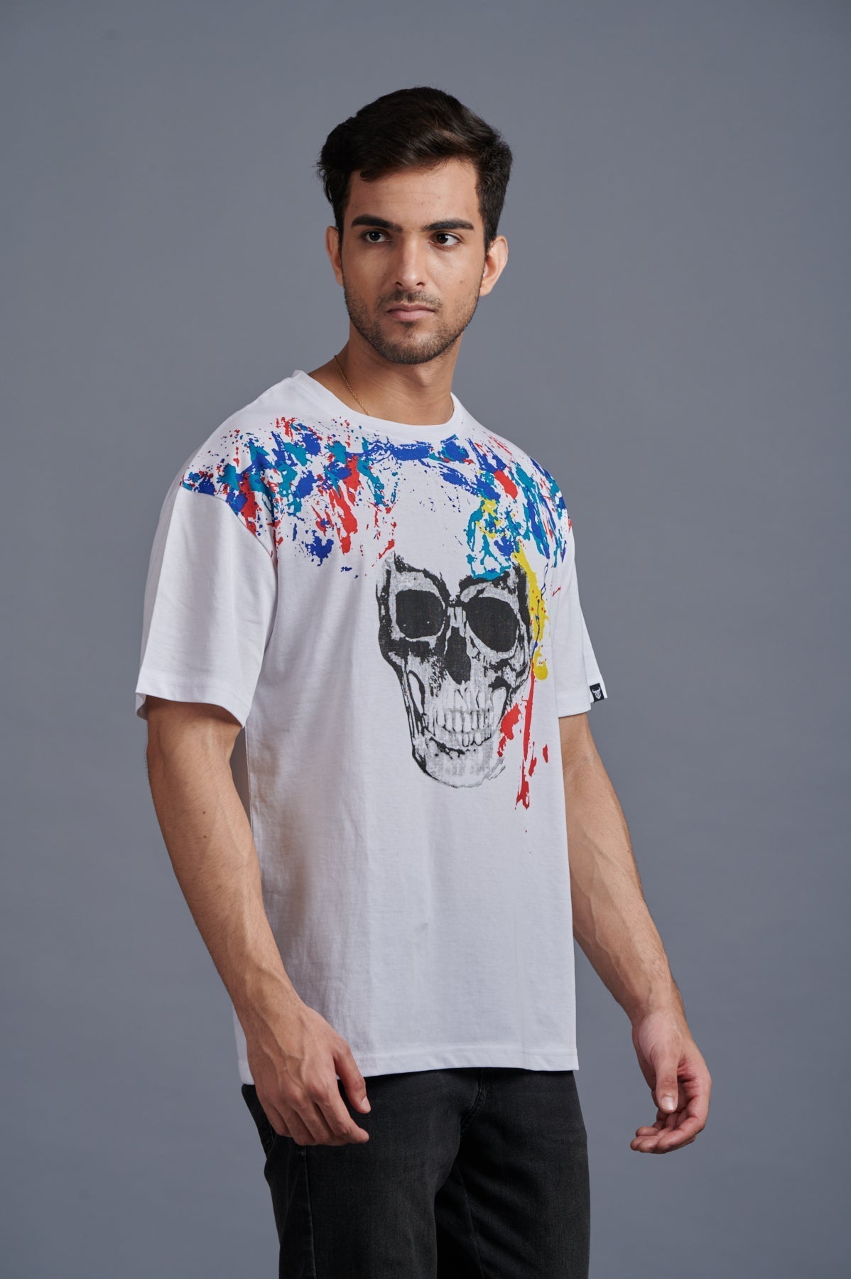 Skull Printed Oversized White T-Shirt for Men - Go Devil
