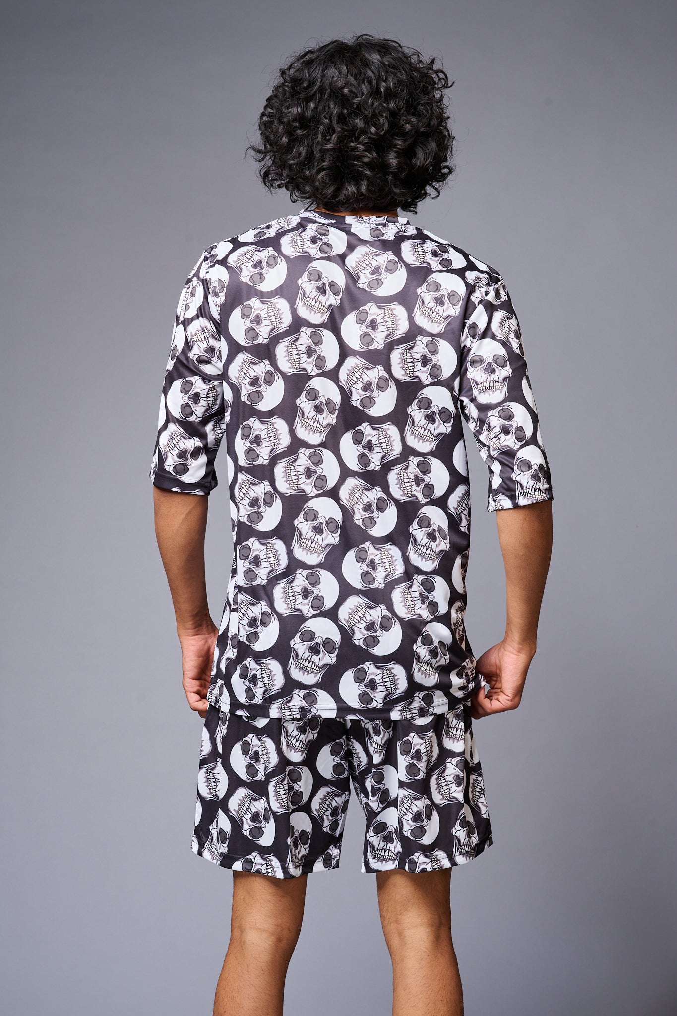 Skull Printed White & Black Co-ord Set for Men - Go Devil