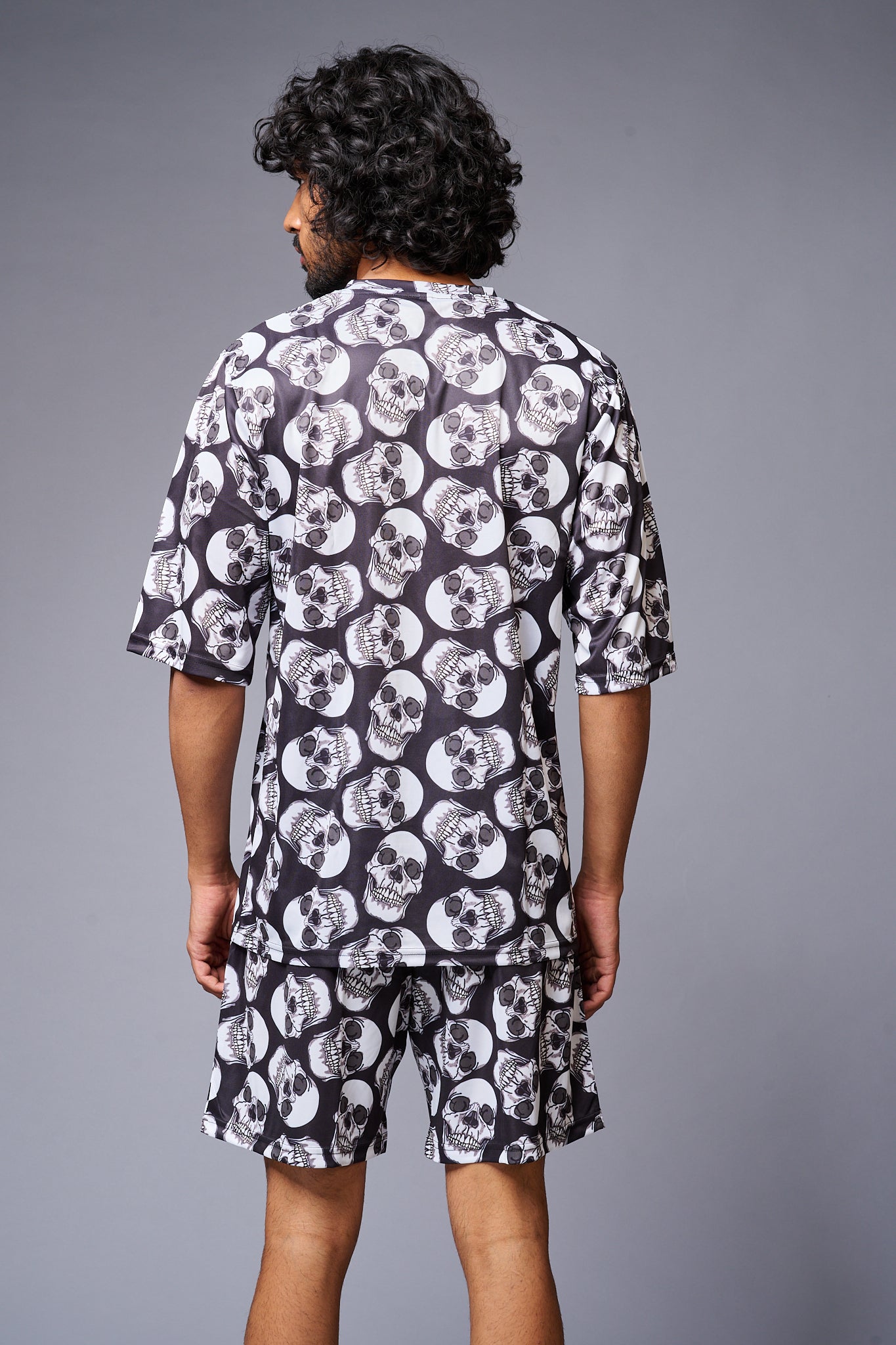 Skull Printed White & Black Co-ord Set for Men - Go Devil