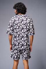 Skull Printed White & Black Co-ord Set for Men - Go Devil