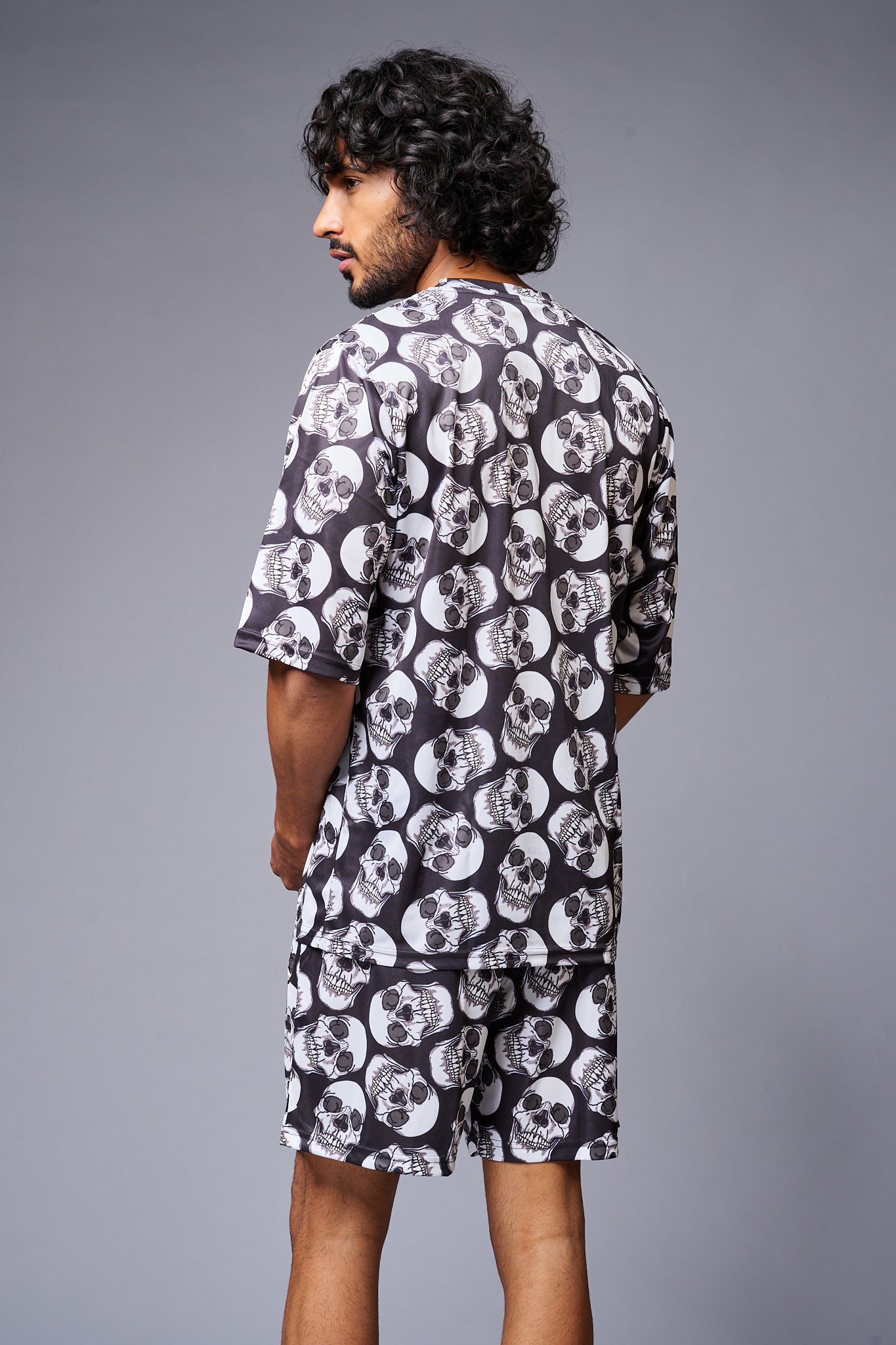 Skull Printed White & Black Co-ord Set for Men - Go Devil