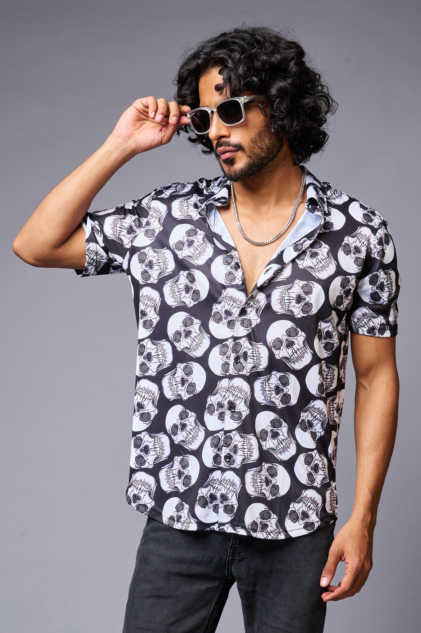 Skull Printed White & Black Shirt for Men - Go Devil