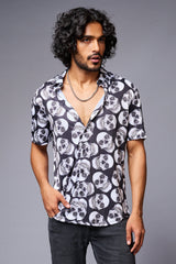 Skull Printed White & Black Shirt for Men - Go Devil