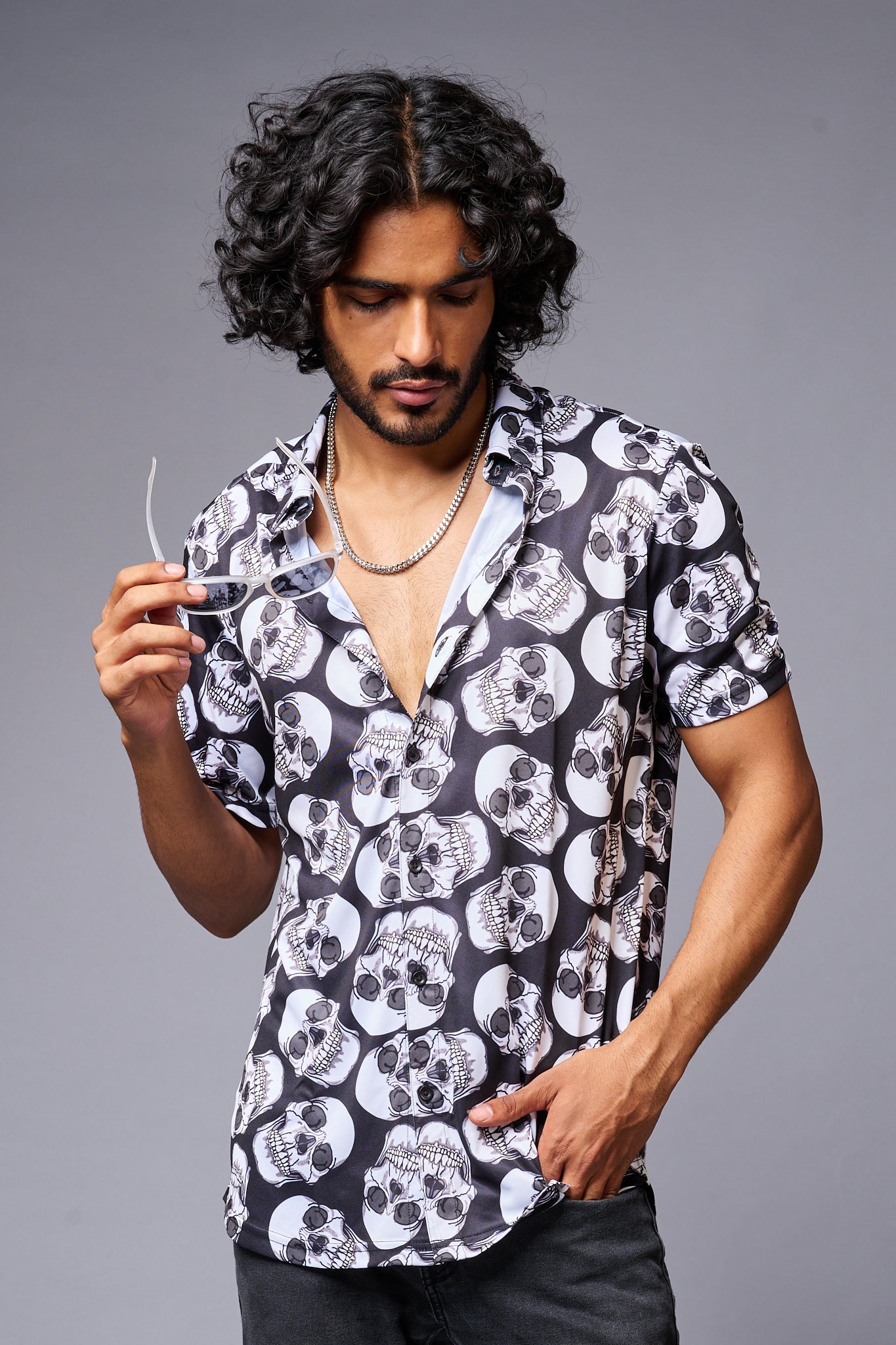 Skull Printed White & Black Shirt for Men - Go Devil