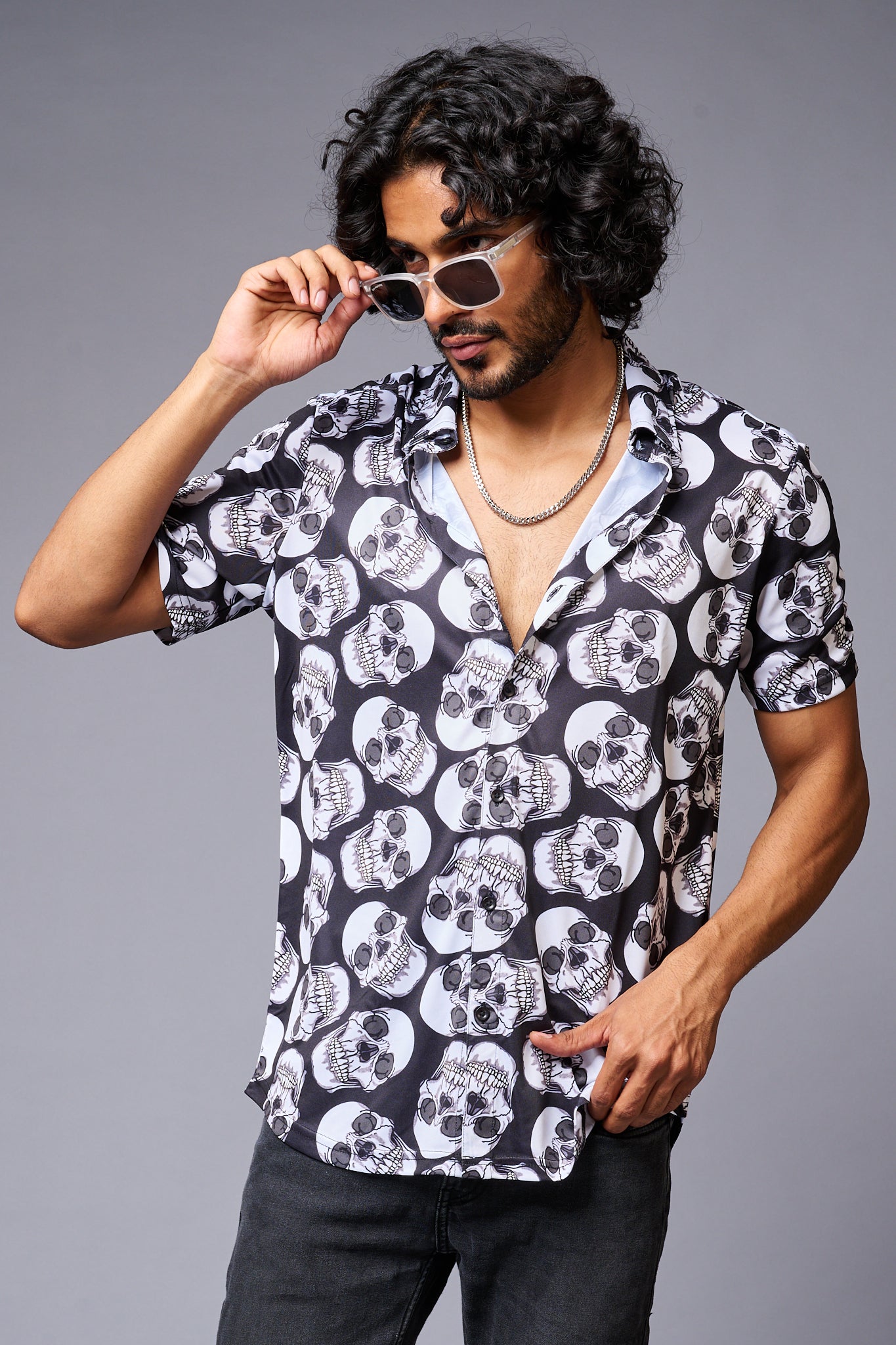 Skull Printed White & Black Shirt for Men - Go Devil