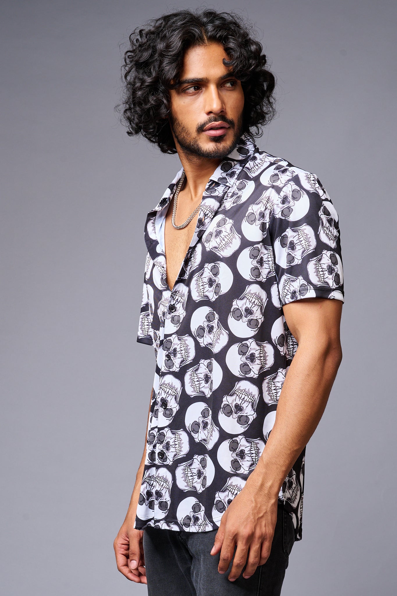 Skull Printed White & Black Shirt for Men - Go Devil