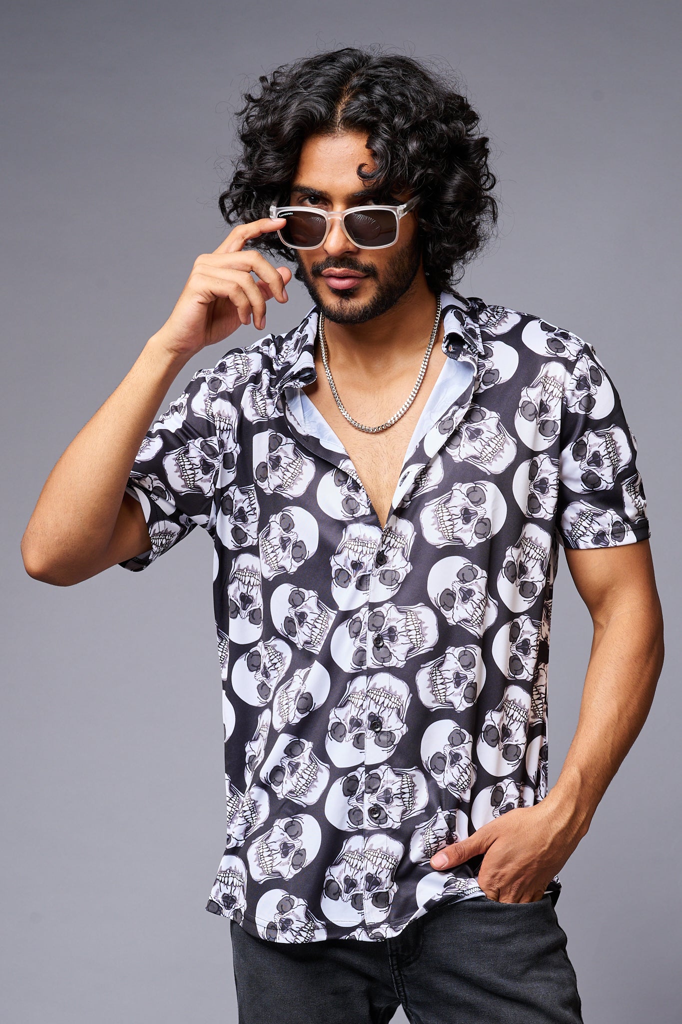 Skull Printed White & Black Shirt for Men - Go Devil