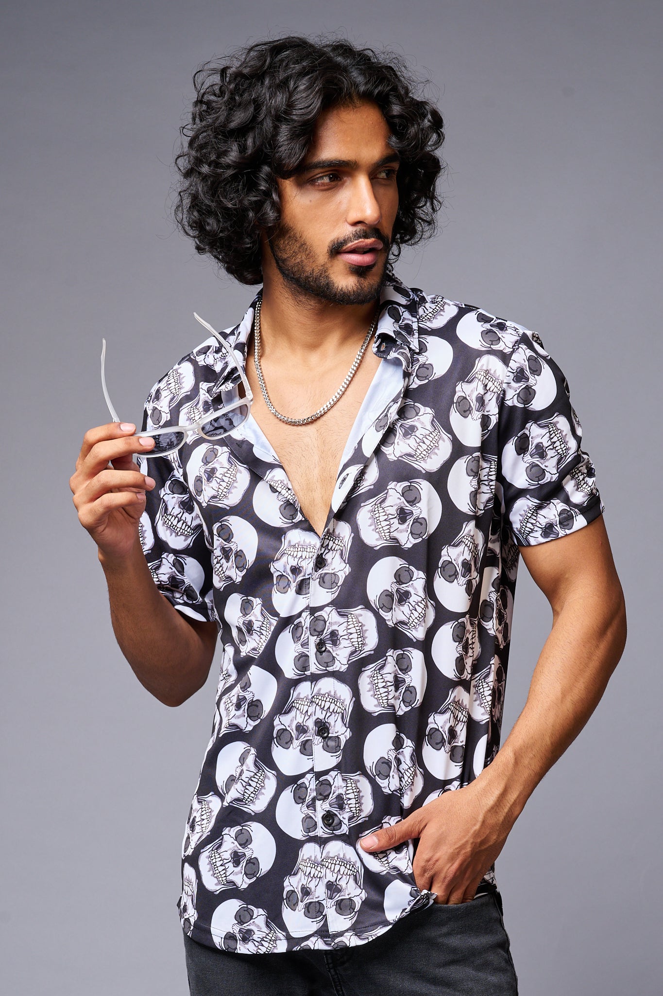 Skull Printed White & Black Shirt for Men - Go Devil