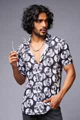 Skull Printed White & Black Shirt for Men - Go Devil