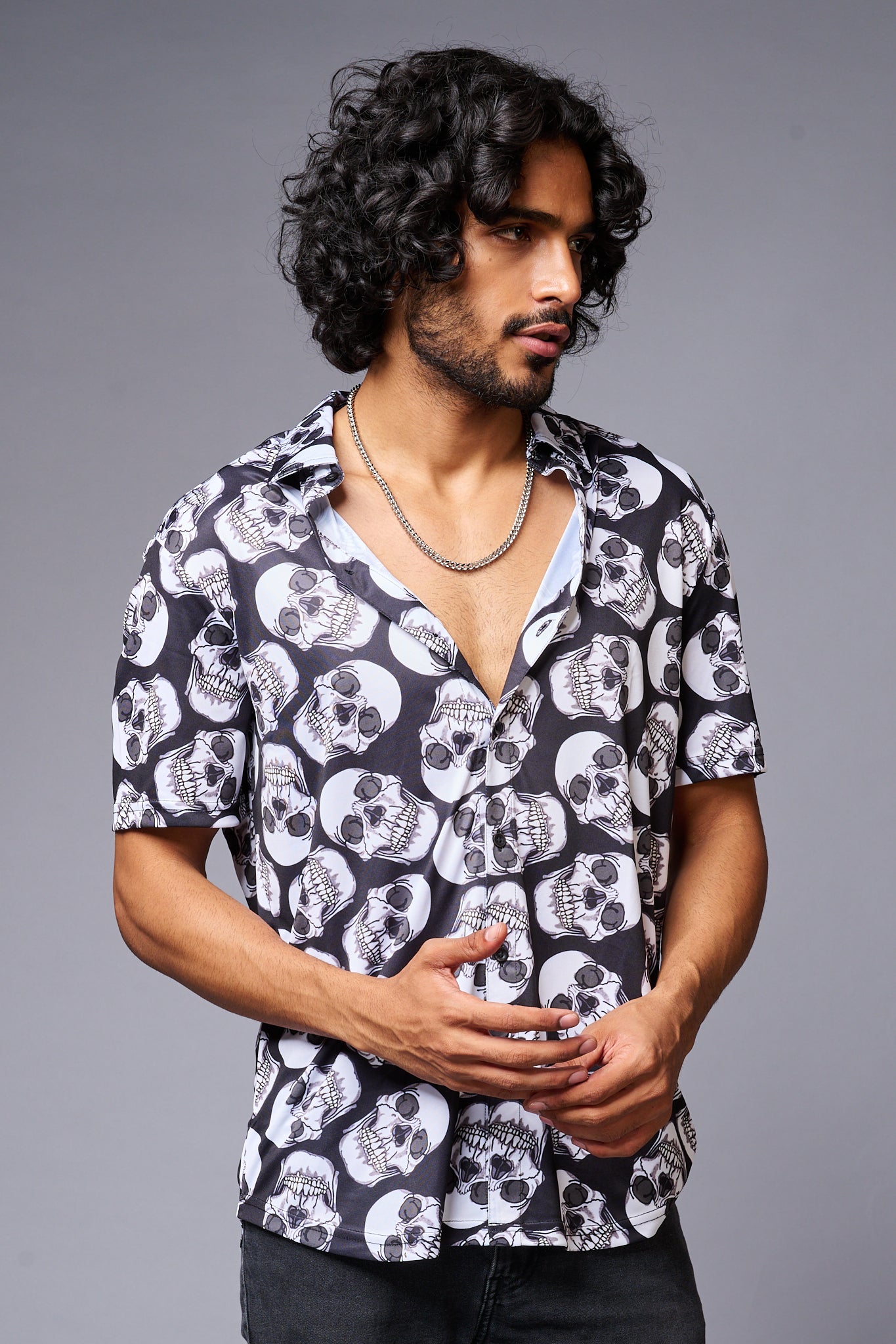 Skull Printed White & Black Shirt for Men - Go Devil