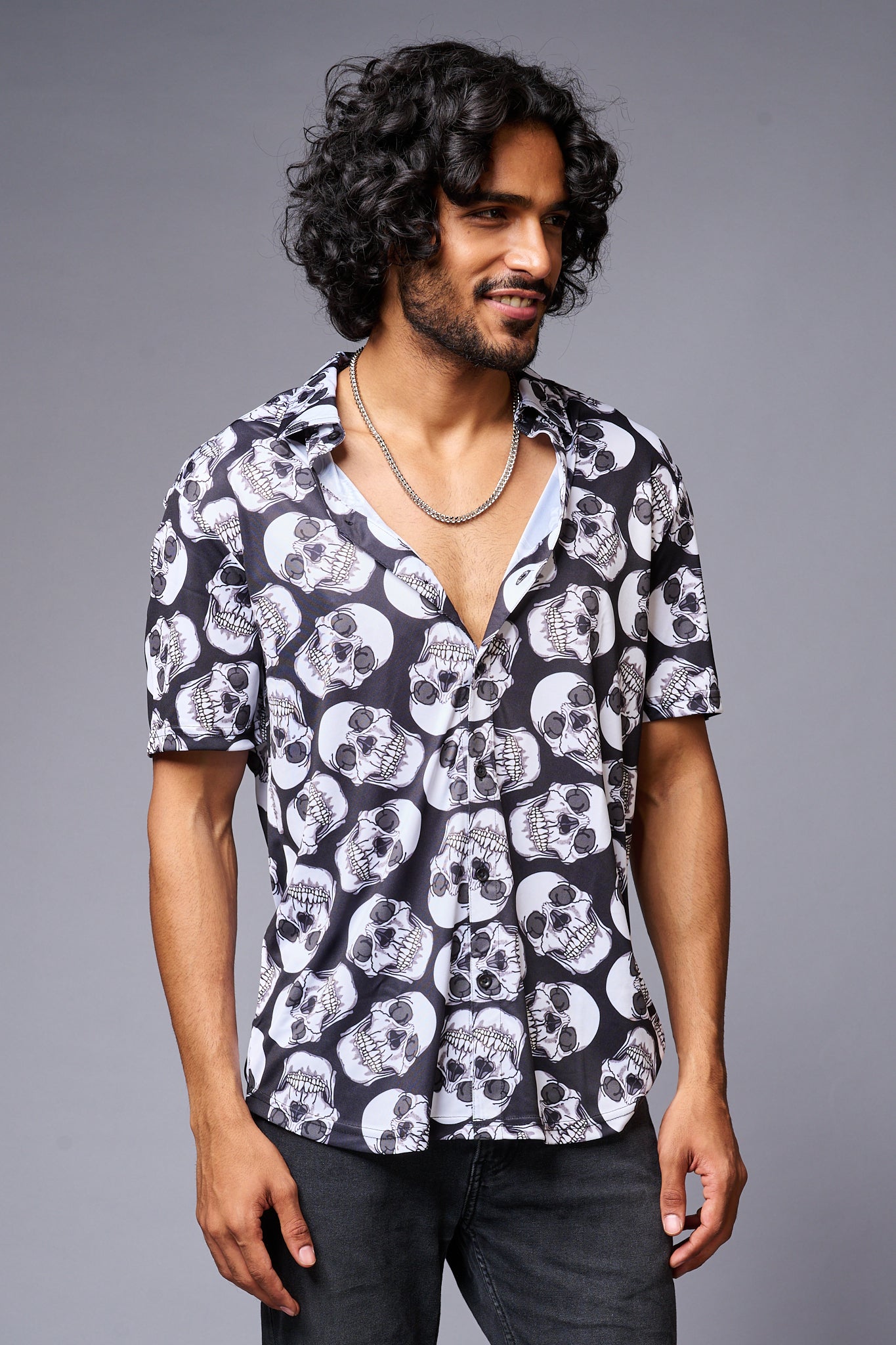 Skull Printed White & Black Shirt for Men - Go Devil