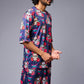 Skull with Flower Printed Blue Co-ord Set for Men - Go Devil