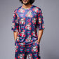 Skull with Flower Printed Blue Co-ord Set for Men - Go Devil
