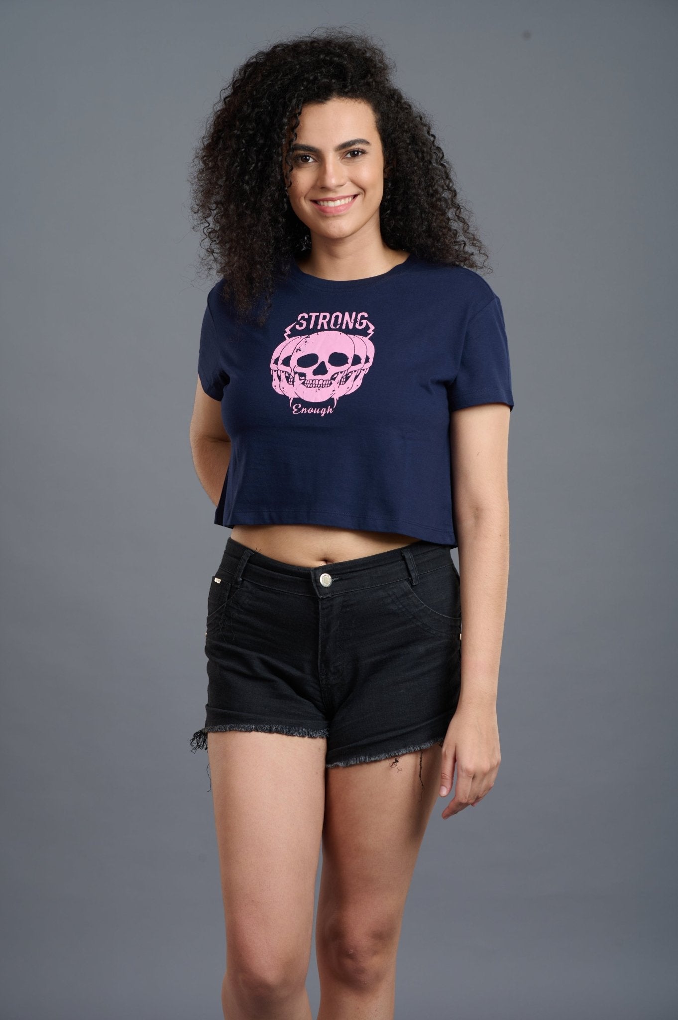 Skull with Strong Printed Crop Top for Women - Go Devil