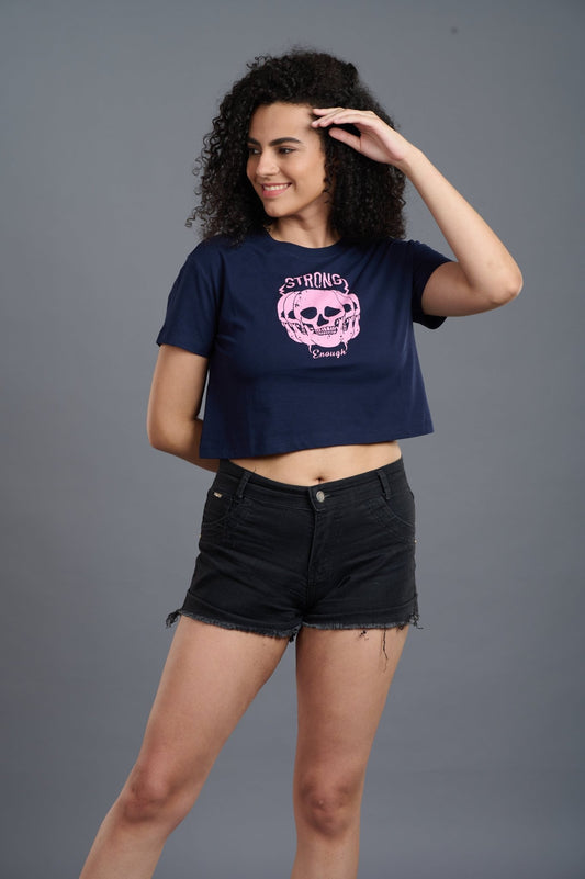 Skull with Strong Printed Crop Top for Women - Go Devil