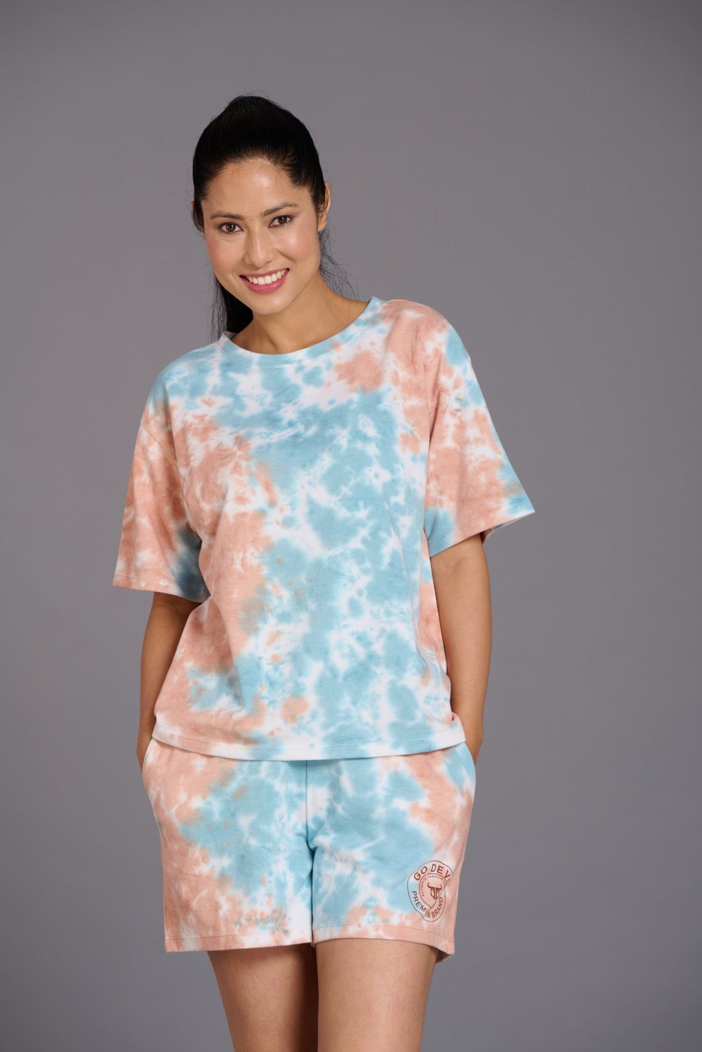 Sky Blue & Brown Premium Co-ord Set for Women - Go Devil