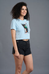 Think Of The Devil & Devil Is Here Printed Blue Crop Top for Women - Go Devil