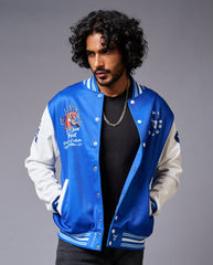 Tiger Printed Blue & White Varsity Jacket for Men - Go Devil