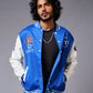 Tiger Printed Blue & White Varsity Jacket for Men - Go Devil