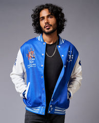 Tiger Printed Blue & White Varsity Jacket for Men - Go Devil