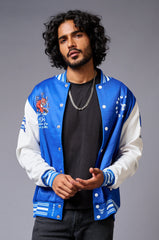 Tiger Printed Blue & White Varsity Jacket for Men - Go Devil