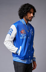 Tiger Printed Blue & White Varsity Jacket for Men - Go Devil