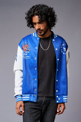 Tiger Printed Blue & White Varsity Jacket for Men - Go Devil