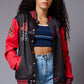 Tiger Printed Red & White Varsity Jacket for Women - Go Devil