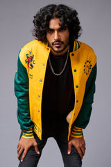 Tiger Printed Yellow & Green Varsity Jacket for Men - Go Devil