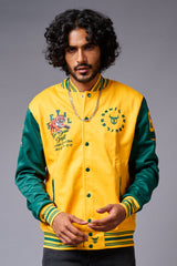 Tiger Printed Yellow & Green Varsity Jacket for Men - Go Devil