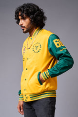 Tiger Printed Yellow & Green Varsity Jacket for Men - Go Devil