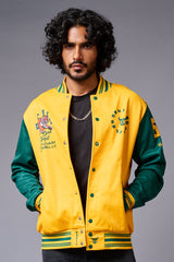 Tiger Printed Yellow & Green Varsity Jacket for Men - Go Devil