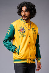 Tiger Printed Yellow & Green Varsity Jacket for Men - Go Devil